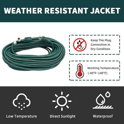 8FT Outdoor Extension Cord-16/3 SJTW Durable Green Extension Cable - Image 6