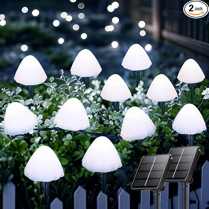 OZS 2PK 32LED 55FT Mushroom Solar Garden Lights Outdoor, Solar String Lights by OZS