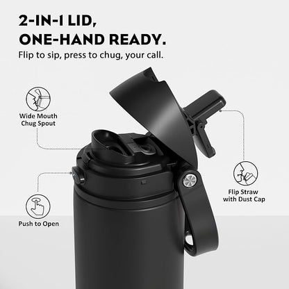 POWCAN 18 oz Insulated Water Bottle: 2-in-1 Push-Button Spout & Quick-Flip Straw - Image 2