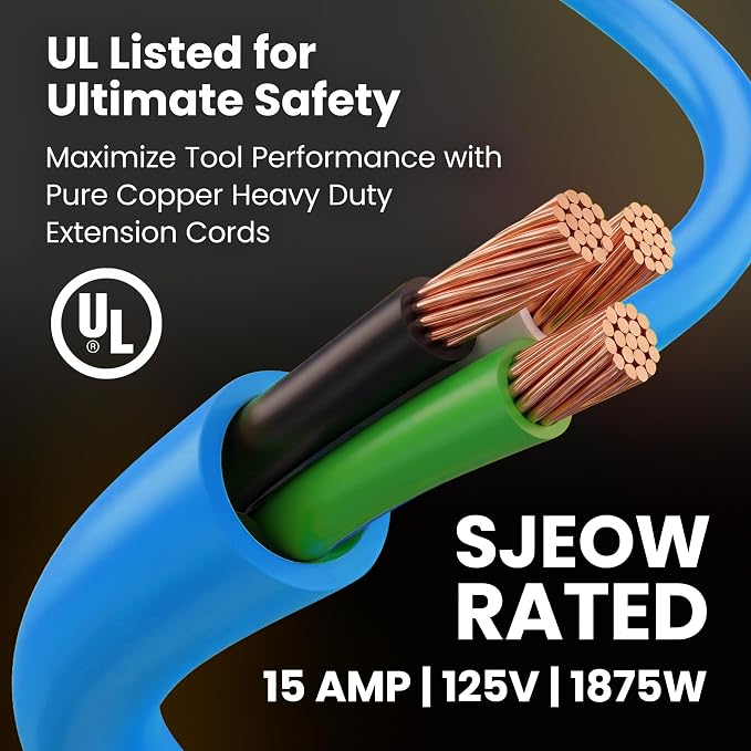 GEARit 100 Ft Extension Cords 12/3 Gauge Outdoor/Indoor Triple Outlet SJEOW 12 - Image 2