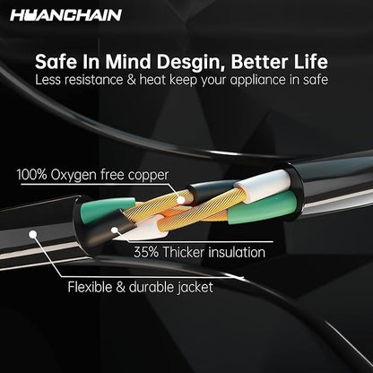HUANCHAIN Indoor Outdoor Black Extension Cord 15 ft Waterproof, 16/3 Gauge - Image 3