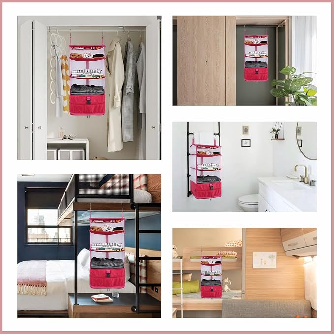 Surblue Hanging 3-Shelf Closet Organizer Pocket Collapsible Washable Oxford - Image 7