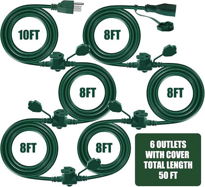 50Ft Outdoor Extension Cord Multiple Plugs- Evenly Spaced 6 Outlets Plugs - Image 2