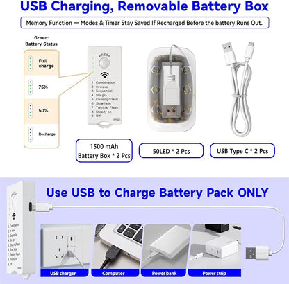 HXWEIYE Rechargeable Fairy Lights Battery Operated, DIY Timer & 8 Modes - Image 6