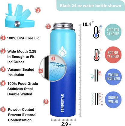 SENDESTAR Stainless Steel Wide Mouth Water Bottle 24oz Double Wall Vacuum - Image 4