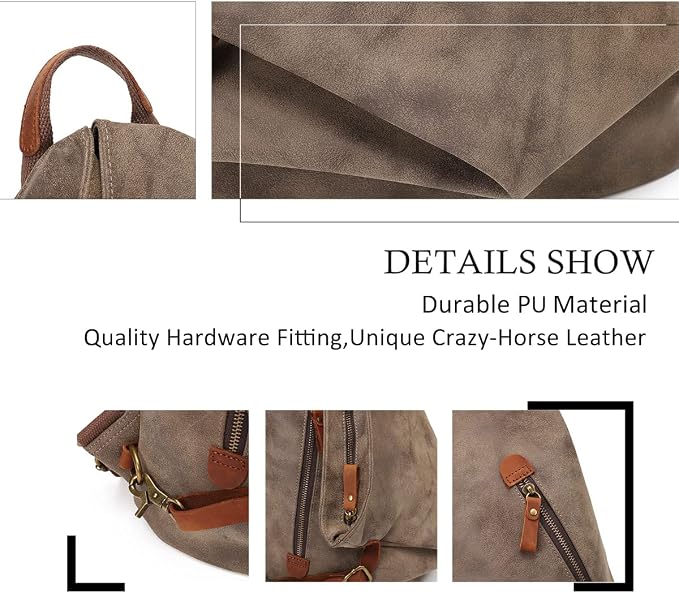 KL928 PU Leather Vintage Backpack – Large Casual Daypack Outdoor Travel - Image 3