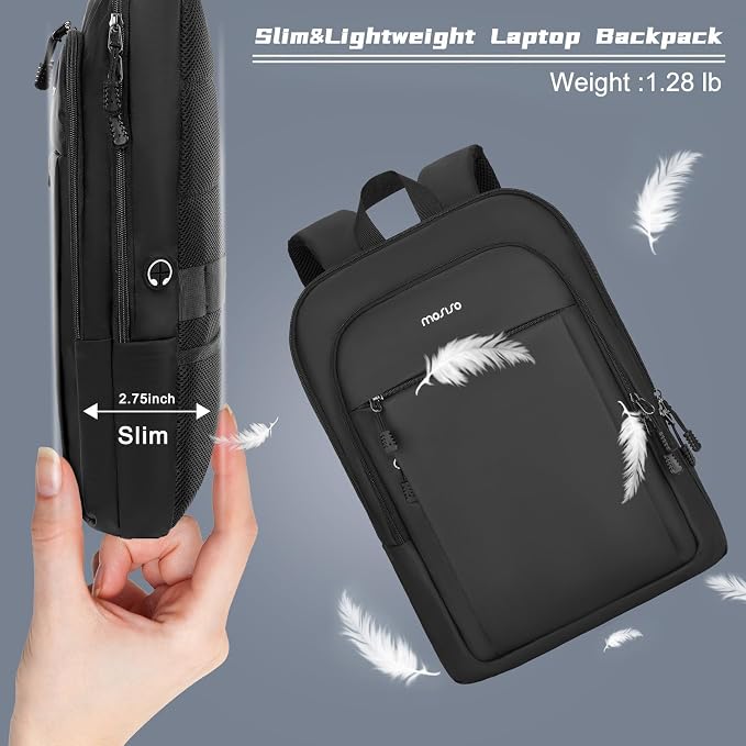MOSISO Laptop Backpack for Men, Slim Lightweight Compact Computer Backpack for - Image 3