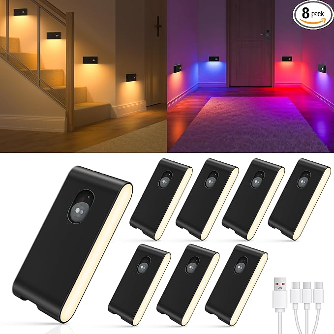 WILLED Rechargeable Motion Sensor Night Light, Stair Lights Indoor RGB & Warm by WILLED