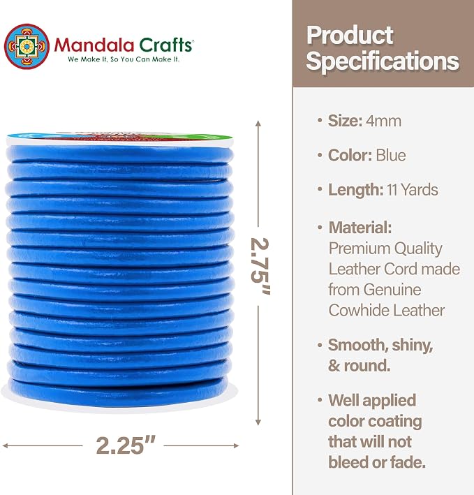 Mandala Crafts Round Genuine Blue Leather Cord - Image 4