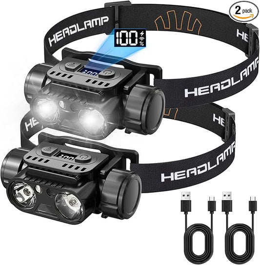 KINGBRO 2-Pack Rechargeable Headlamp, 1200 Lumens LED Head Light by KINGBRO