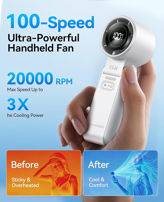 KIMMOO 3-in-1 Portable Handheld Turbo Fan-100 Speeds, Powerful 20000 RPM - Image 3
