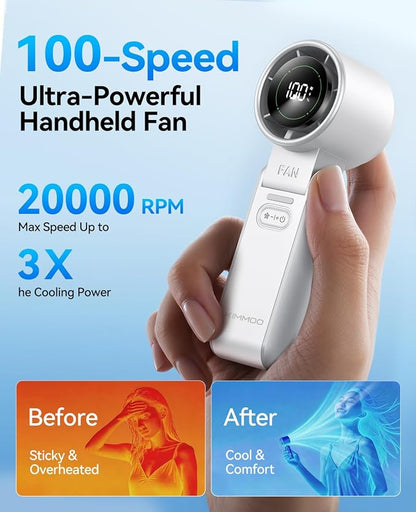 KIMMOO 2 Pack White Portable Handheld Turbo Fan-100 Speeds, Powerful 20000 RPM - Image 3