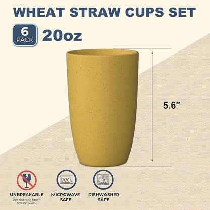 Wheat Straw Cups 6 PCS Good Alternative to Plastic Reusable Cups 20 oz - Image 2