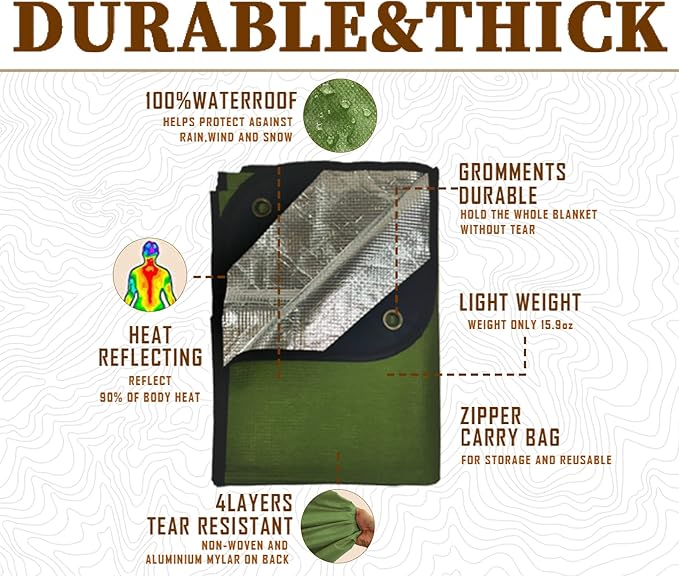 Heavy Duty Survival Blanket -Multifunctional Reflective Tarp Thermal Blanket - Image 3