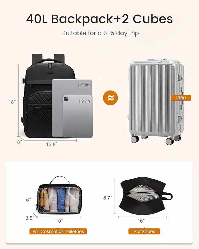 LOVEVOOK 40L Travel Backpack for Women Men, TSA Personal Item Travel Bag Fits - Image 4