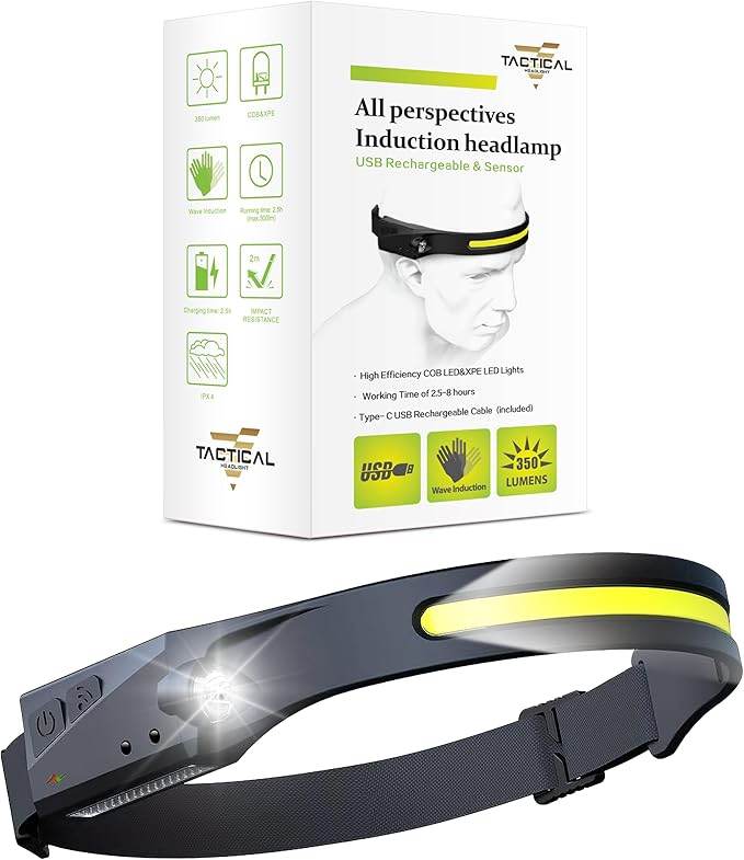 Tactical Headlight Rechargeable 230° Wide Beam LED Tactical Headlamp, by Freeze2Trim