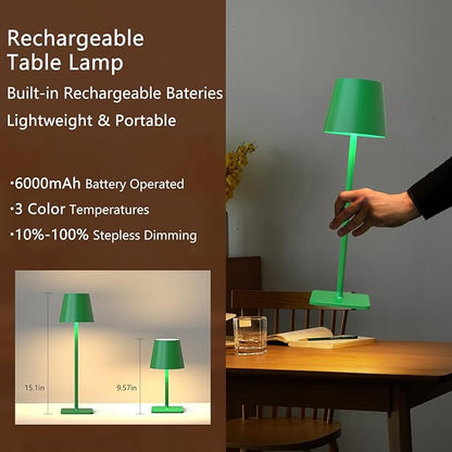 Yogaret Green Cordless Table Lamp Set of 2-3 Color Stepless and Dimmable - Image 3