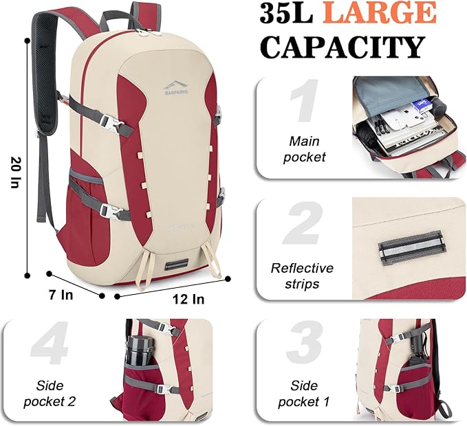BAGPARKK Hiking Backpack, Large 35L Travel Backpacks - Image 3