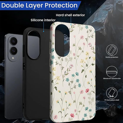 for Samsung Galaxy S25 Edge Case, HL2 Beige Flower Branch Hybrid 2 Layer Hard - Image 2
