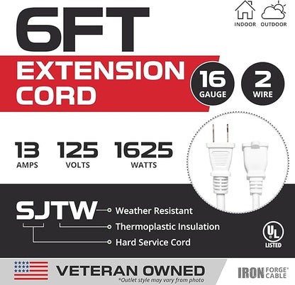 Iron Forge Cable 2 Prong Outdoor Extension Cord 6 ft, 16/2 SJTW 6 Foot White - Image 2