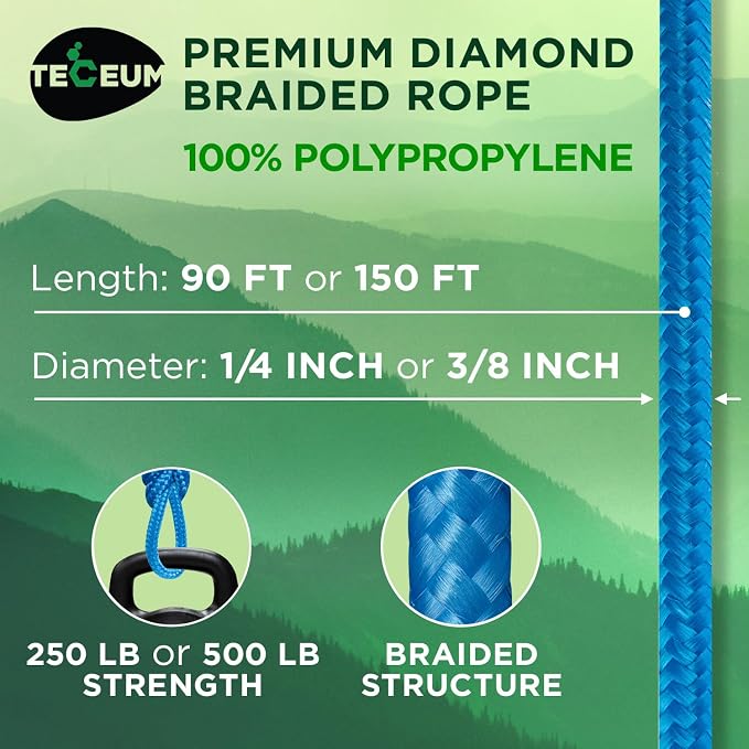 TECEUM Rope – 90 Feet x 3/8 Inch – Sky Blue – Strong All-Purpose Utility Rope – - Image 2