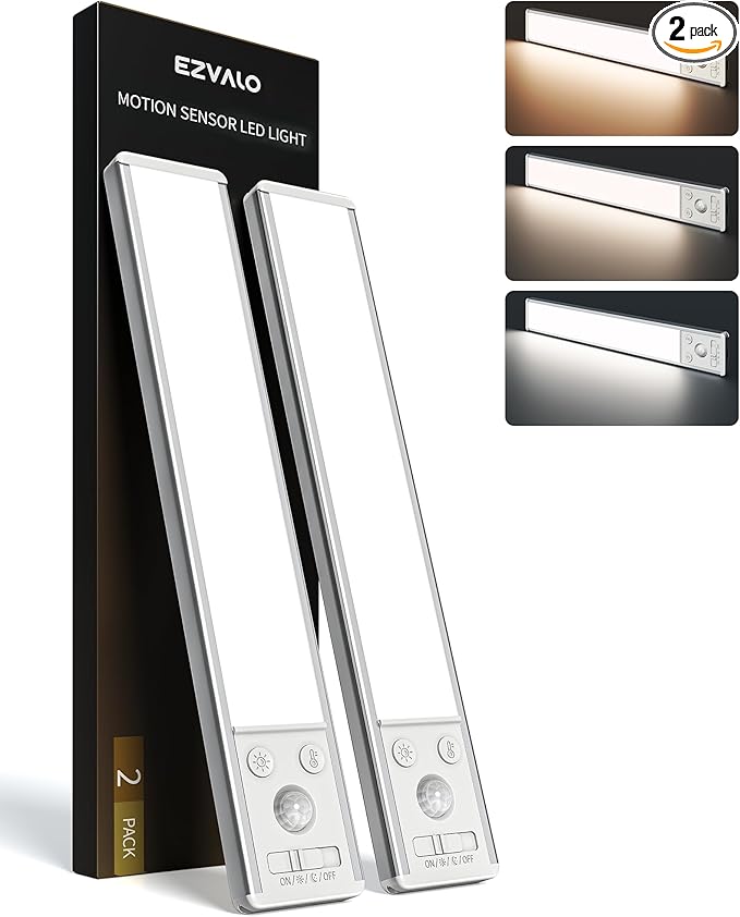 EZVALO 10inch Under Cabinet Lighting, 2500mAh Rechargeable Motion Sensor Lights by EZVALO