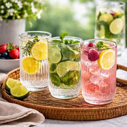 Glaver's Drinking Glasses Set of 8. 17oz Vintage Drinking Cups. Ripple Cocktail - Image 3