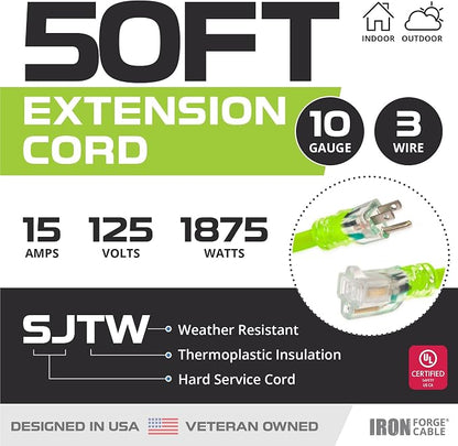 Iron Forge Cable 10 Gauge Extension Cord 50 ft, 10/3 Heavy Duty Extension Cord - Image 2