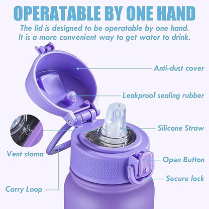 OLDLEY 12oz Kids Insulated Water Bottle, Stainless Steel, Leak-Proof, Active - Image 2