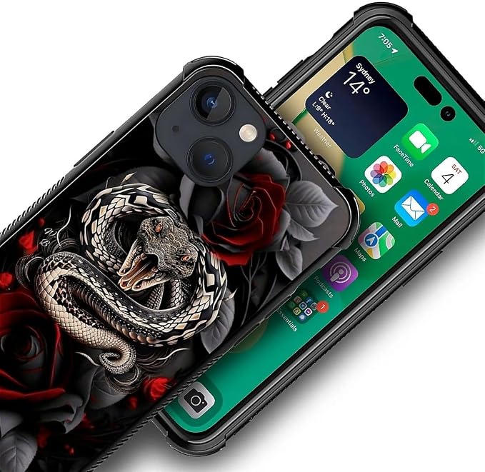 for iPhone 14 Plus Case, Entwined Rose Snake Pattern Graphic Design Girl Boy - Image 5