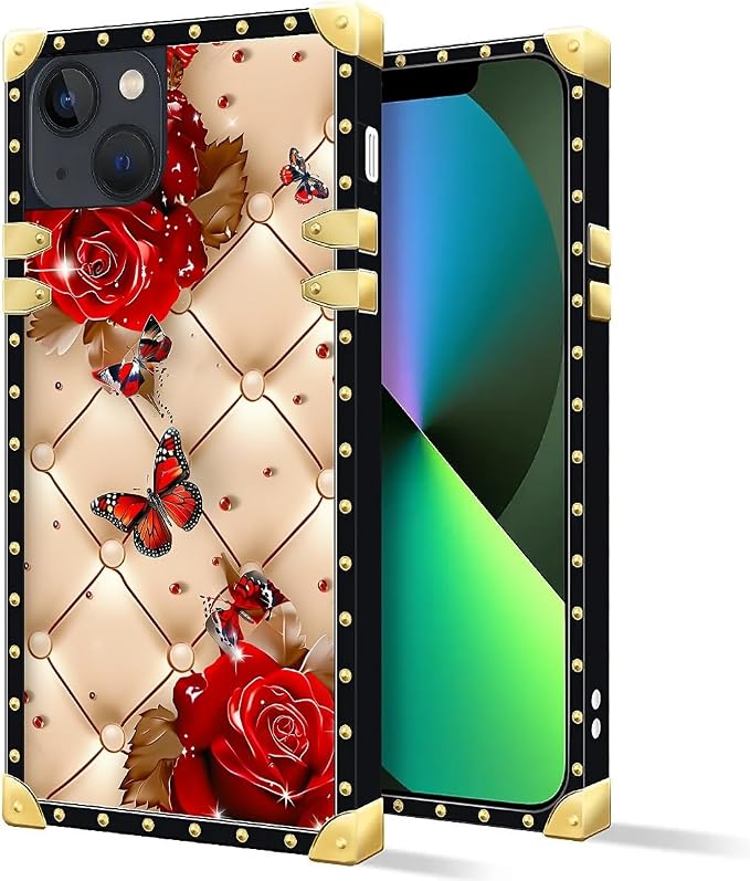 Compatible with iPhone 13 Case, Shining Red Rose Butterfly Leather Background - Image 2