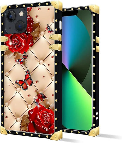 Compatible with iPhone 13 Case, Shining Red Rose Butterfly Leather Background - Image 2