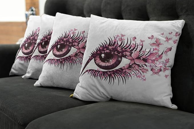 Ambesonne Butterflies Throw Pillow Cushion Case Pack of 4, Female Eye Eyelashes - Image 7
