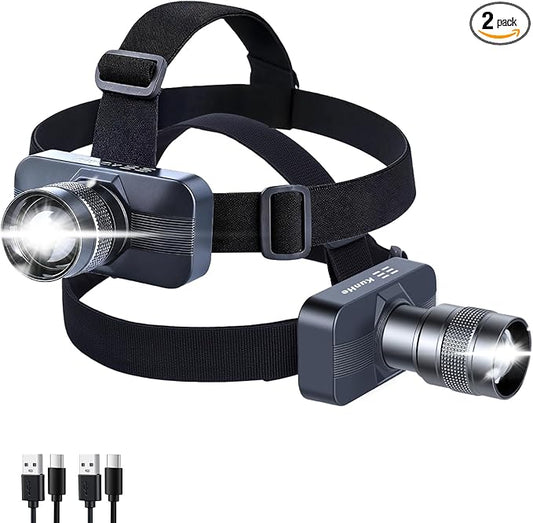 KunHe 2 Pack 333LM Aluminum Alloy Headlamp 1800mAh Rechargeable Headlamp by KunHe