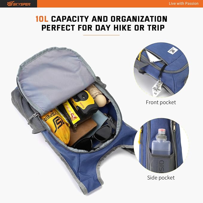 SKYSPER Small Daypack 10L Hiking Backpack Packable Lightweight Travel Day Pack - Image 3