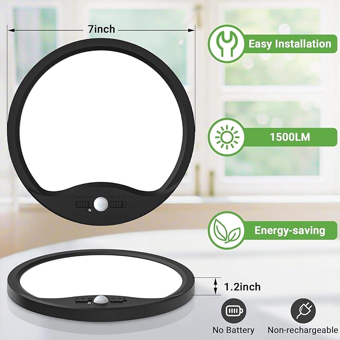 zemty 2Pack 7inch Motion Sensor Ceiling Lights Wired, 15W 1500lm 3CCT/3 - Image 5