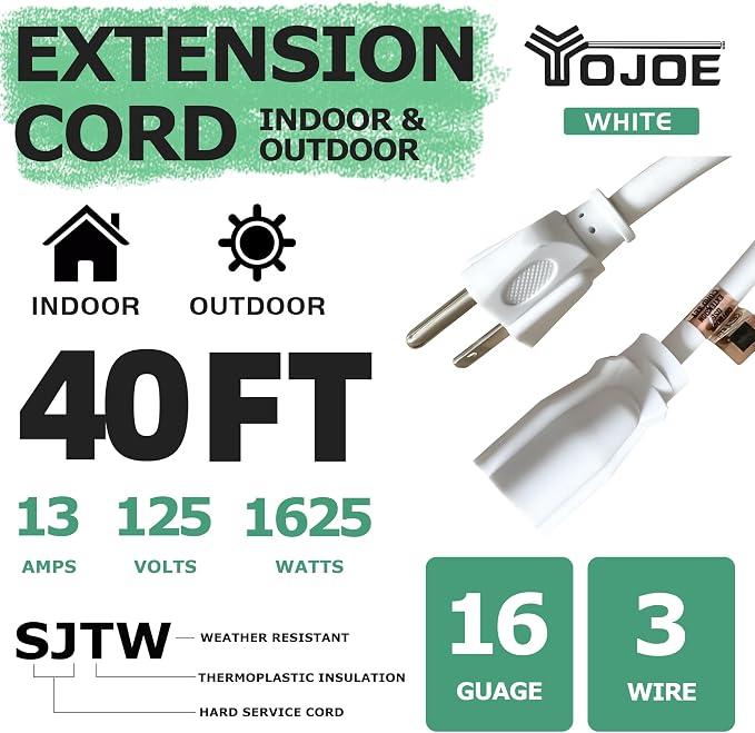 YOJOE Indoor Outdoor Extension Cord, 3 Prong 13A Weatherproof Power Cord - Image 2