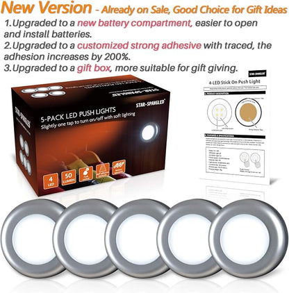 STAR-SPANGLED 5 Pack 2.8” Push Tap Lights, Stick on Touch Puck Lights AAA - Image 7