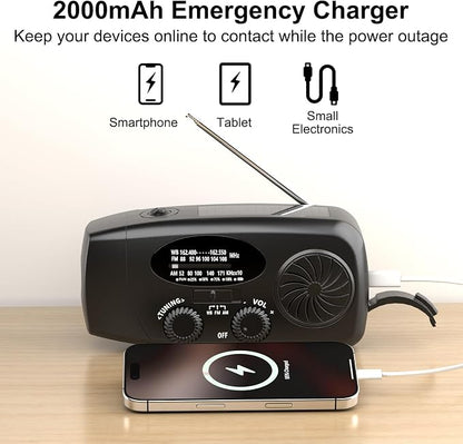 Weather Emergency Radio, Portable Solar AM/FM/NOAA Hand Crank Radio, Cell Phone - Image 3