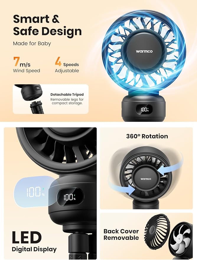 Warmco Portable Stroller Fan, 4000mAh Rechargeable Clip On Fan - Image 5
