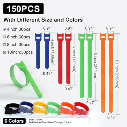 150PCS Cable Ties, 4+6+8+10 inch Multi-Colour Straps - Image 2