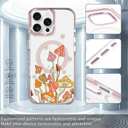 Case for iPhone 16 Pro, Retro Mushroom Sunflower Phone Case Design，for Women - Image 2