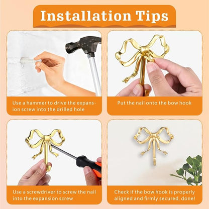 2 Pcs Gold Bow Wall Hooks - Image 6