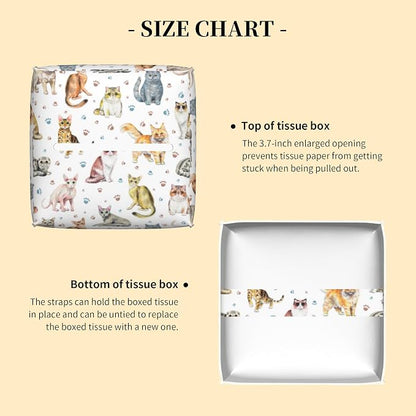 Tissue Box Cover Square, Cute Cats and Paw Tissue Box Holder Waterproof Leather - Image 3