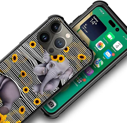 for iPhone 14 Pro Max Case, Cute Little Elephant Sunflower White Line Art - Image 2