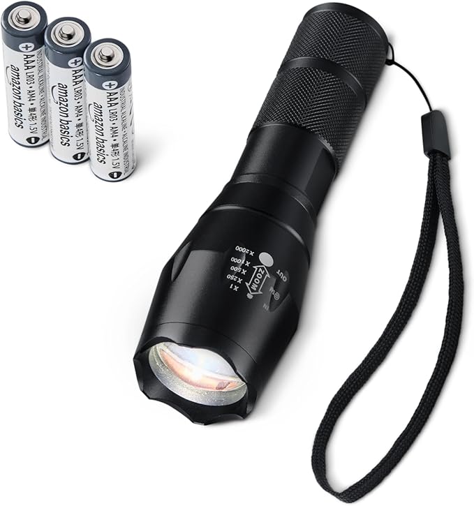 Amazon Basics Handheld LED Flashlight, 200 high Lumen flashlights Adjustable by AmazonBasics