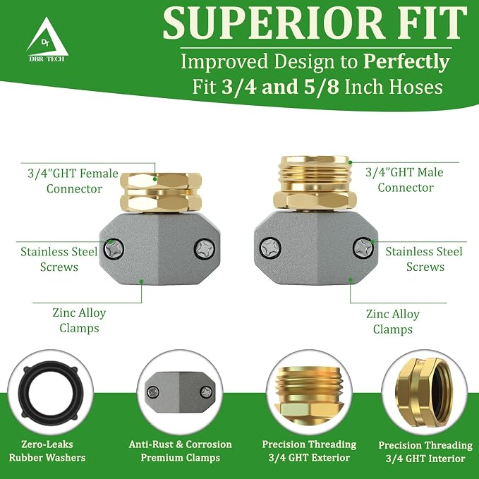 DBR Tech® Hose Repair Kit – Fix Leaks on 3/4 & 5/8 inch Garden Hoses, 4 Set - Image 3