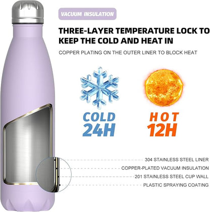 WATERSY Stainless Steel water bottles, 17oz/500ml Insulated Water Bottles - Image 2