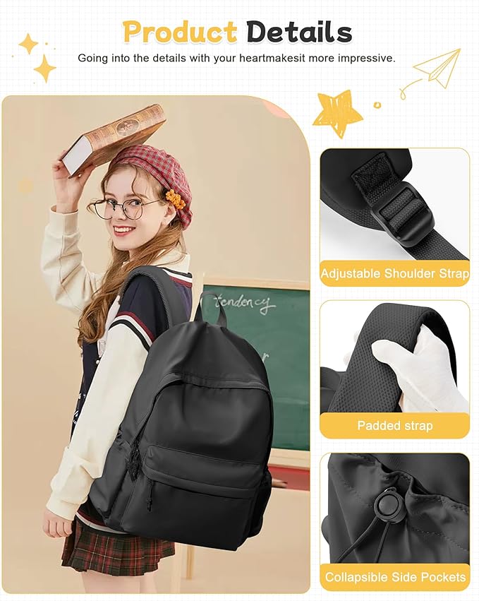 Black Backpack for Men Women Large, Gym Backpack for Women Foldable Outdoor - Image 5