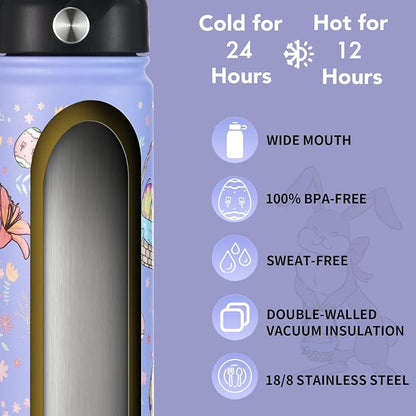 mininoo Water Bottle with Straw Lid, 24 oz Insulated Stainless Steel Double - Image 2